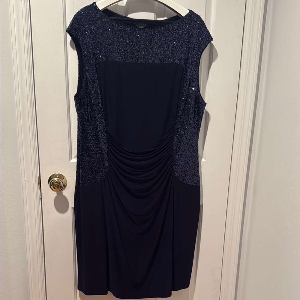 Lauren Ralph Lauren Blue sequin Ruched Sheath Dress